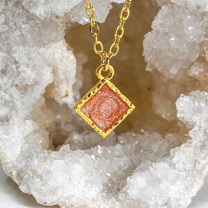 3/$20 14k Gold Orange Glitter Resin Diamond Charm Handmade Pendant Necklace
